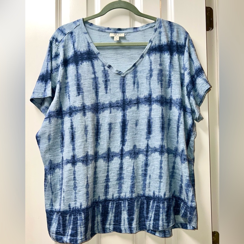 Blue Tie-Dye Short Sleeve Women's Top